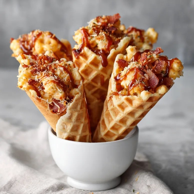 BBQ Bacon Mac and Cheese Waffle Cones – The Ultimate Fun Party Food Idea