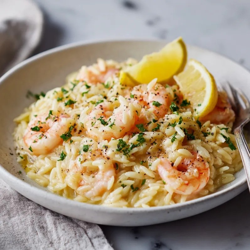 Lemon Garlic Shrimp Orzo One-Pan Dinner