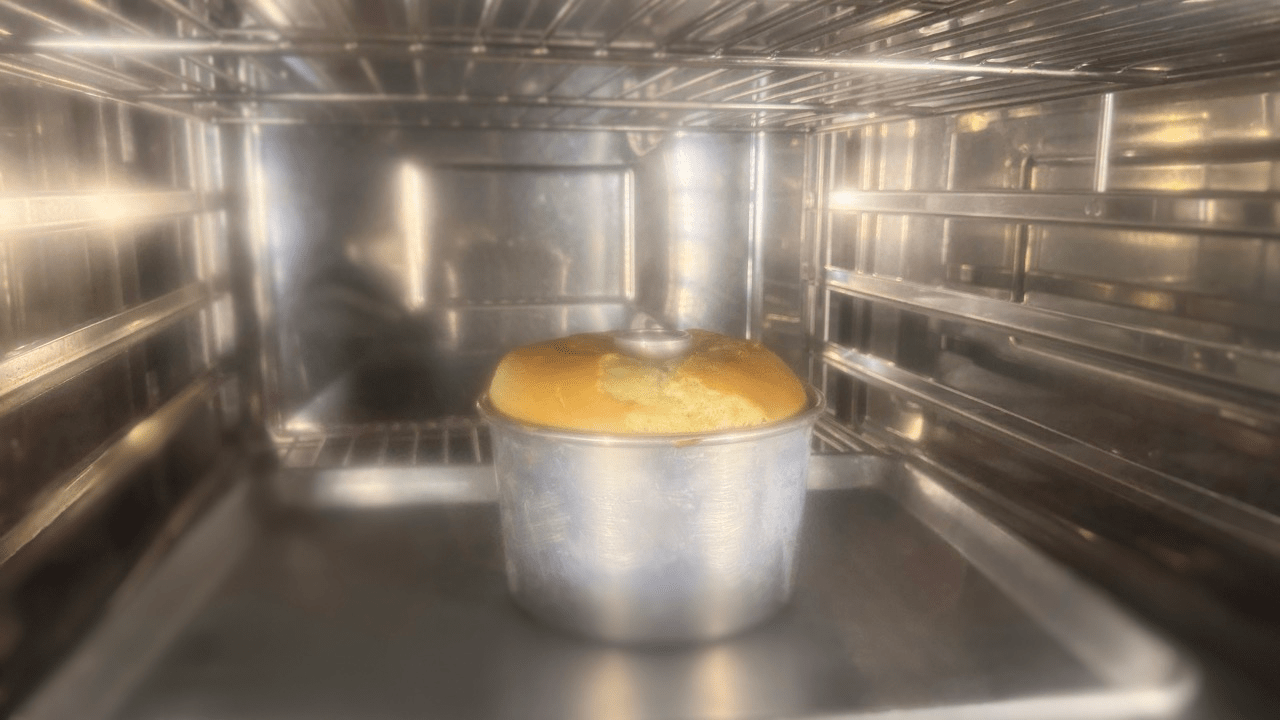 Banana Chiffon Cake in the oven