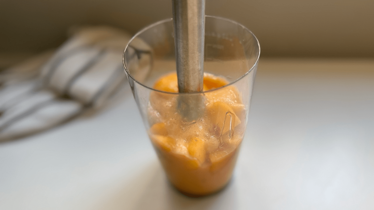 making peach base for peach amazake yogurt ice pop