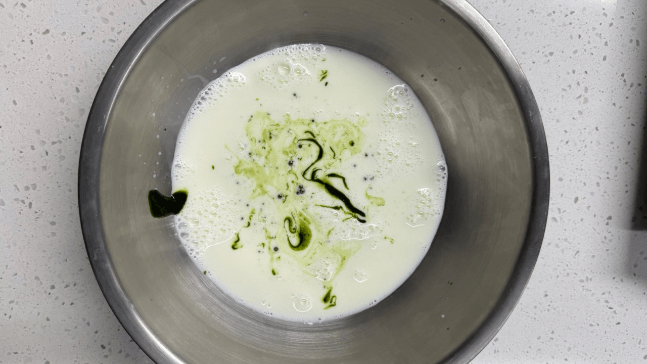 adding matcha paste