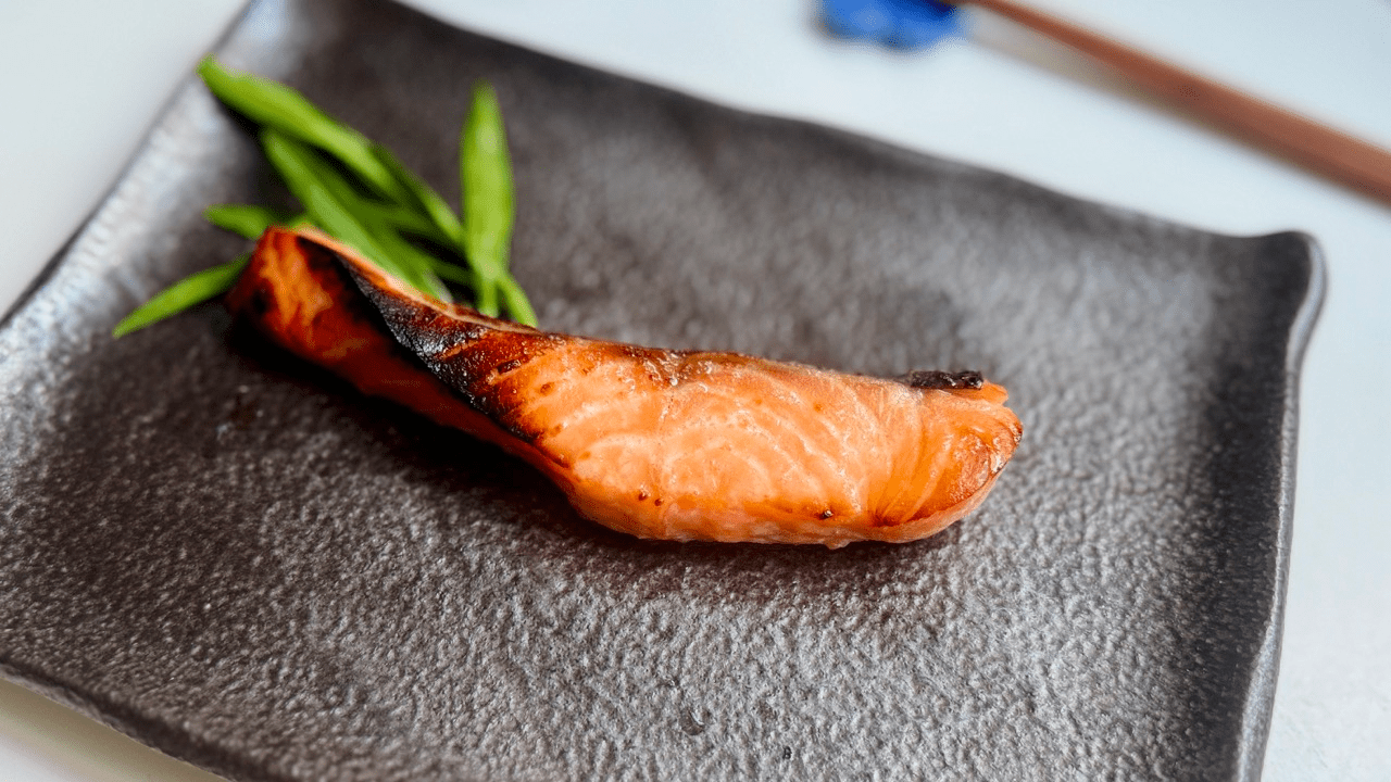 Salmon Saikyo Yaki on the japanes plate