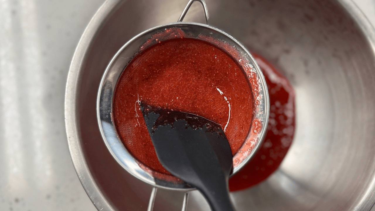 straing the strawberry sauce