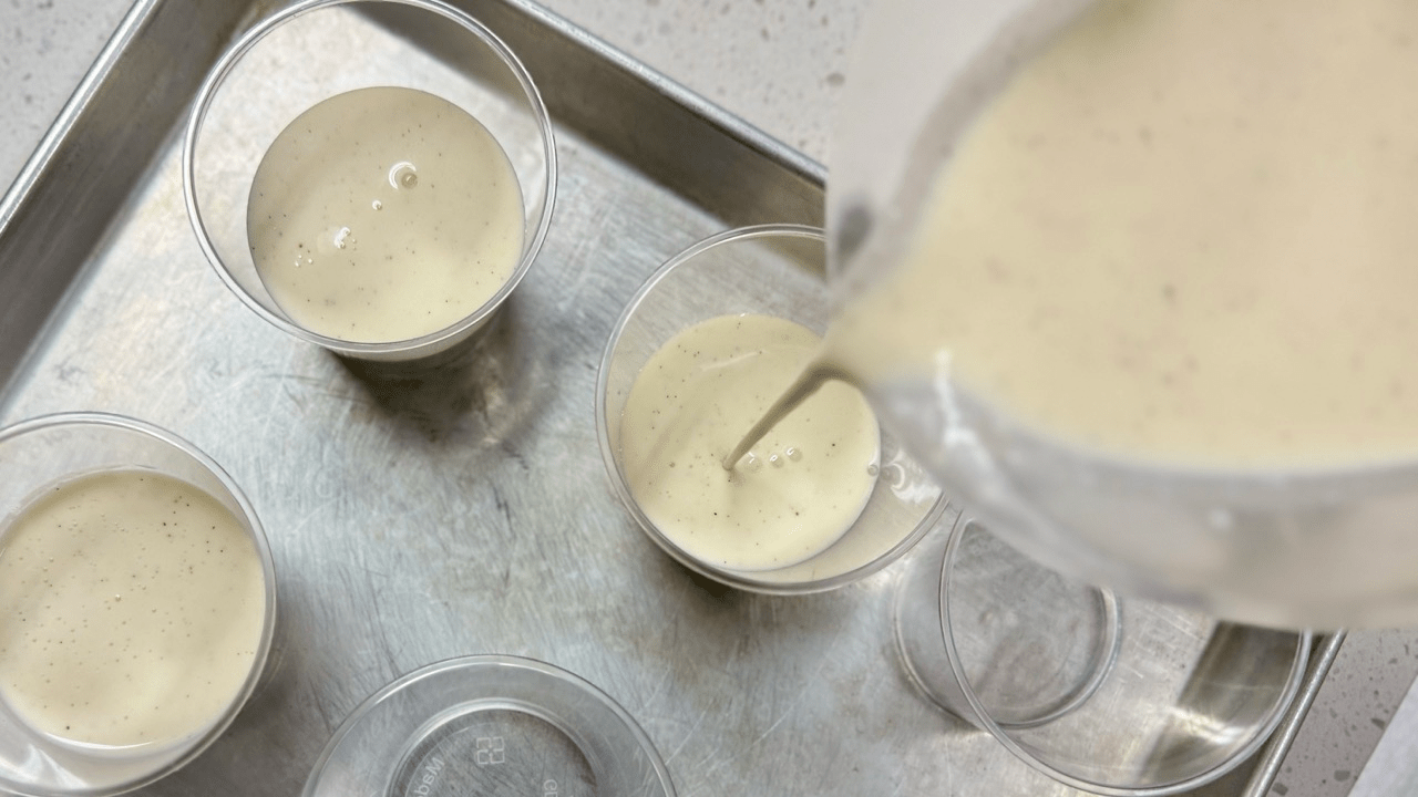 amakoji panna cotta pouring into a cup