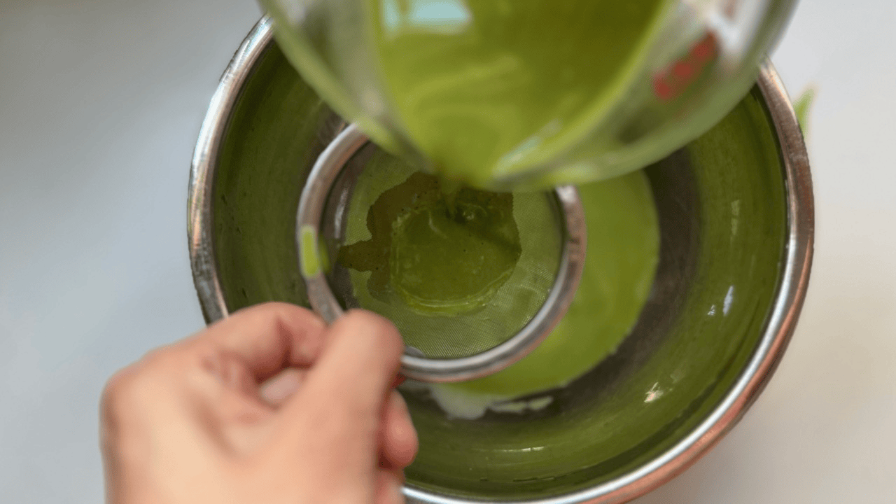 strain the matcha milk base