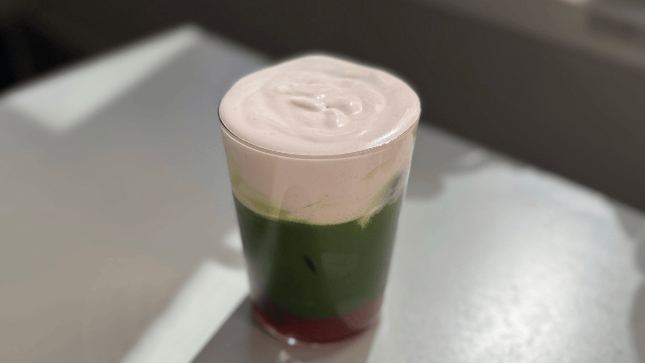 topped with strawberry cloud foam