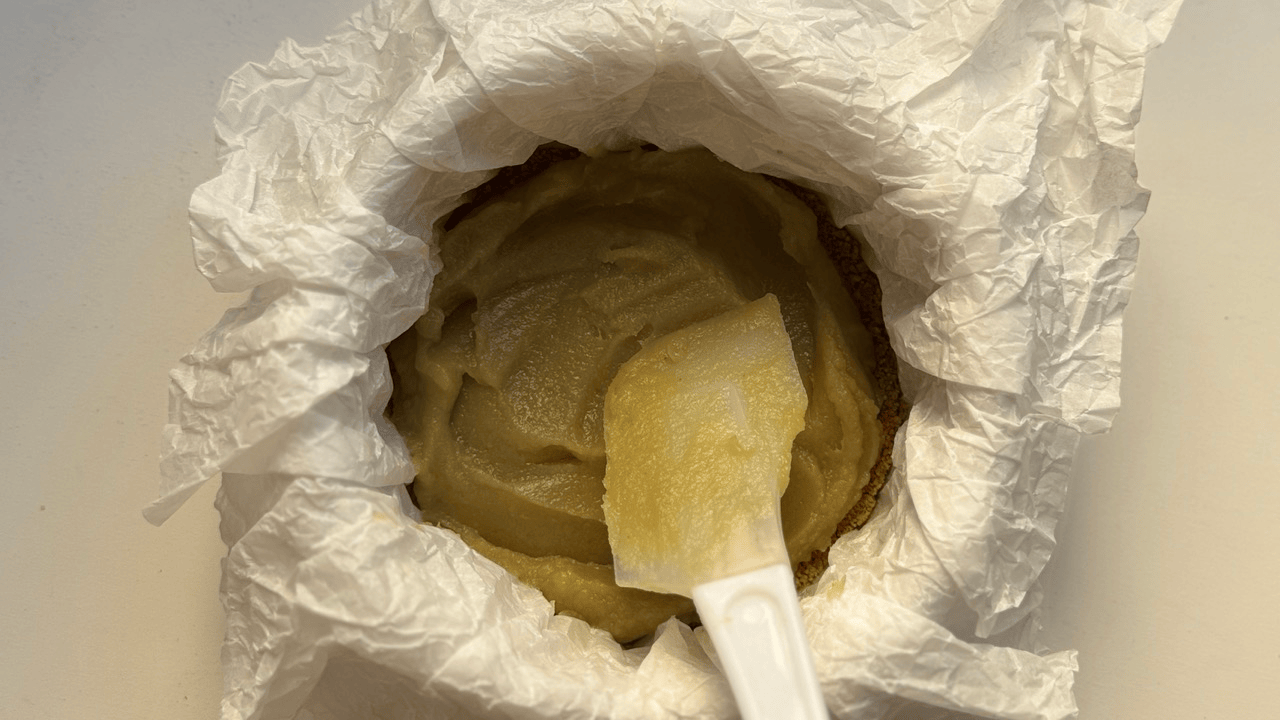 Yaki imo paste layer for Japanese sweet potato basque cheesecake