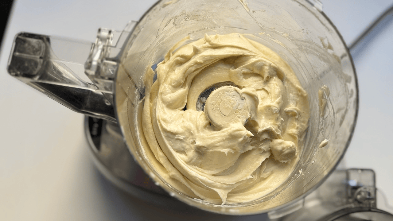sweet potato basque cheese cake batter in the food processert