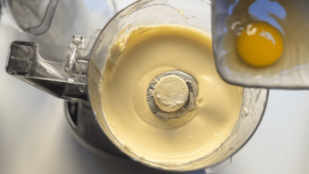 add eggs for sweet potato basque cheese cake batter
