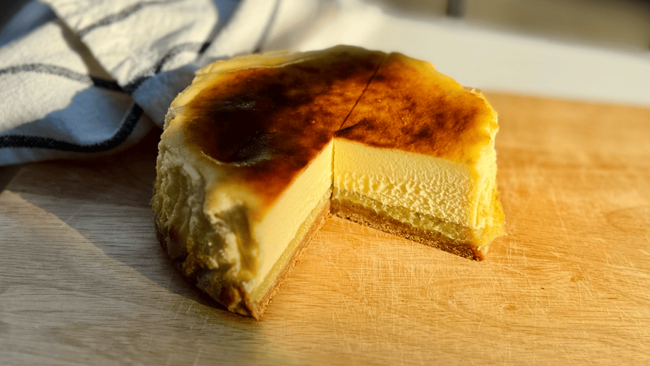 Japanese sweet potato basque cheesecake slice