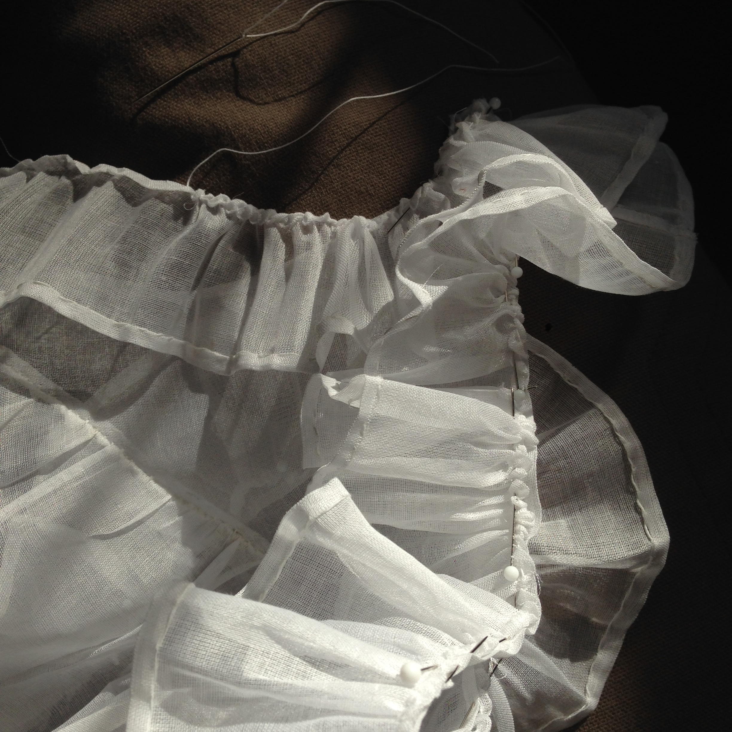 Ruffle attachment in progress