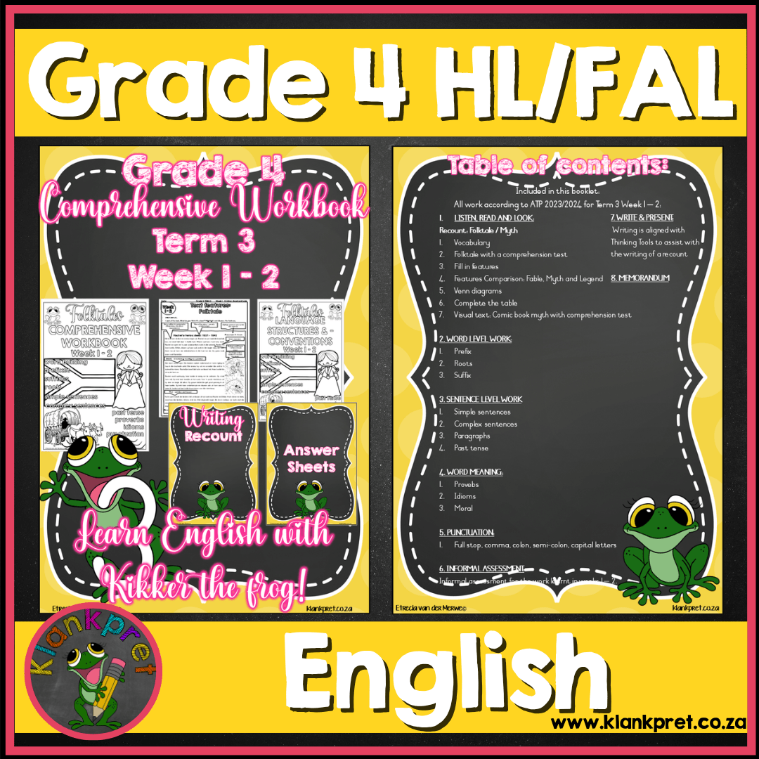 English Comprehensive Workbook 1: Grade 4 Home Language or First Additional – Term 3 Week 1 – 2 (2026)