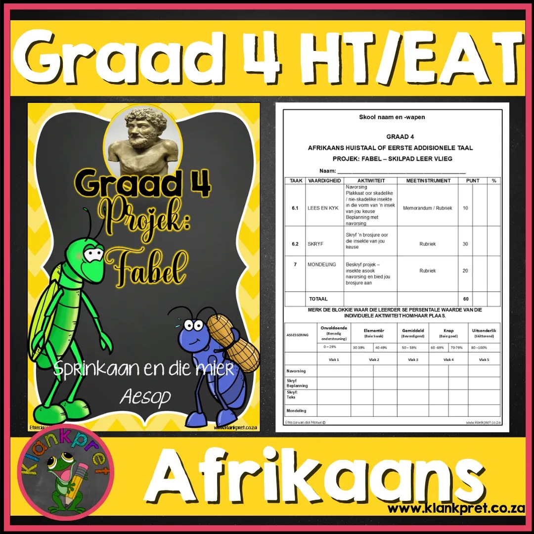 Projek 2: Graad 4 Afrikaans Huistaal of Eerste Addisionele Taal – Fabel – Brosjure (2026)