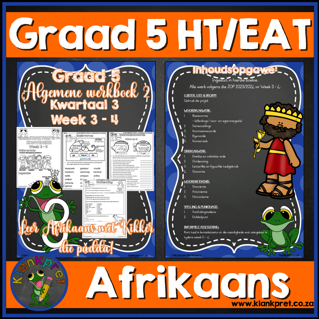 Taalwerkboek: Graad 5 Afrikaans Huistaal of Eerste Addisionele Taal – Kwartaal 3 – Week 3 – 4 (2026)