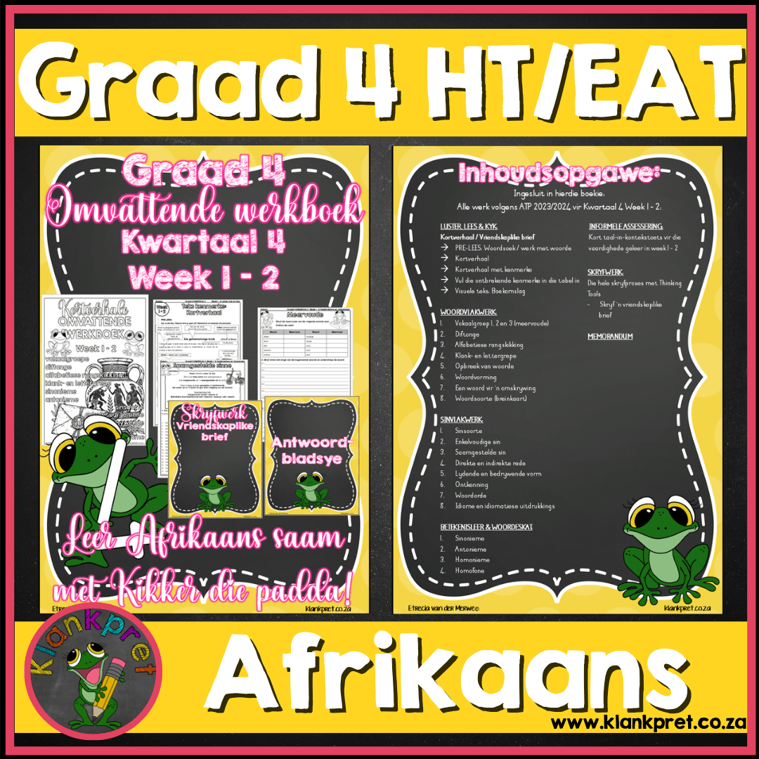 Afrikaans Omvattende Werkboek 1: Graad 4 Huistaal of Eerste Addisionele Taal – Week 1 – 2: Kortverhaal: Mites Kwartaal 4 (2026)