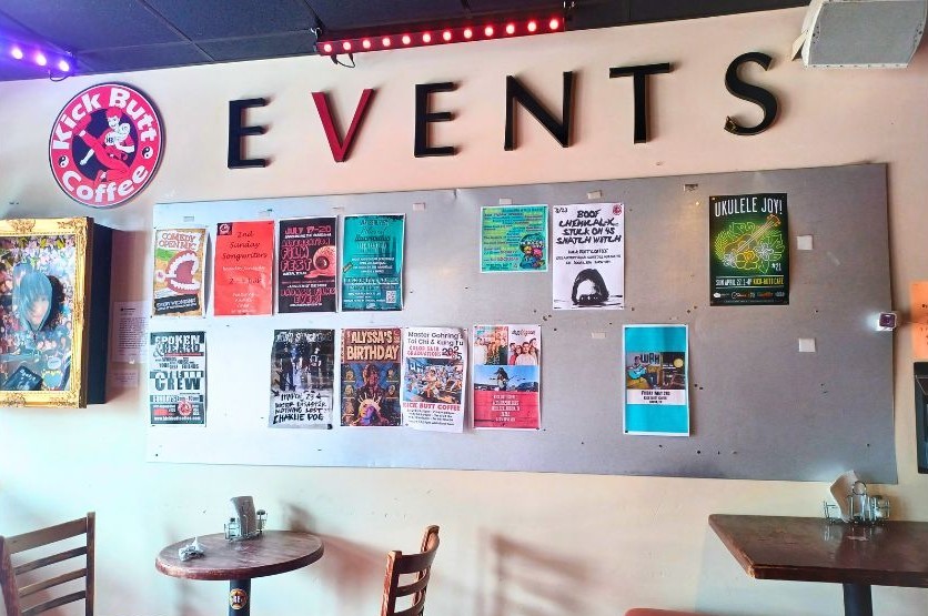 Austin Event Poster Wall in a coffee shop
