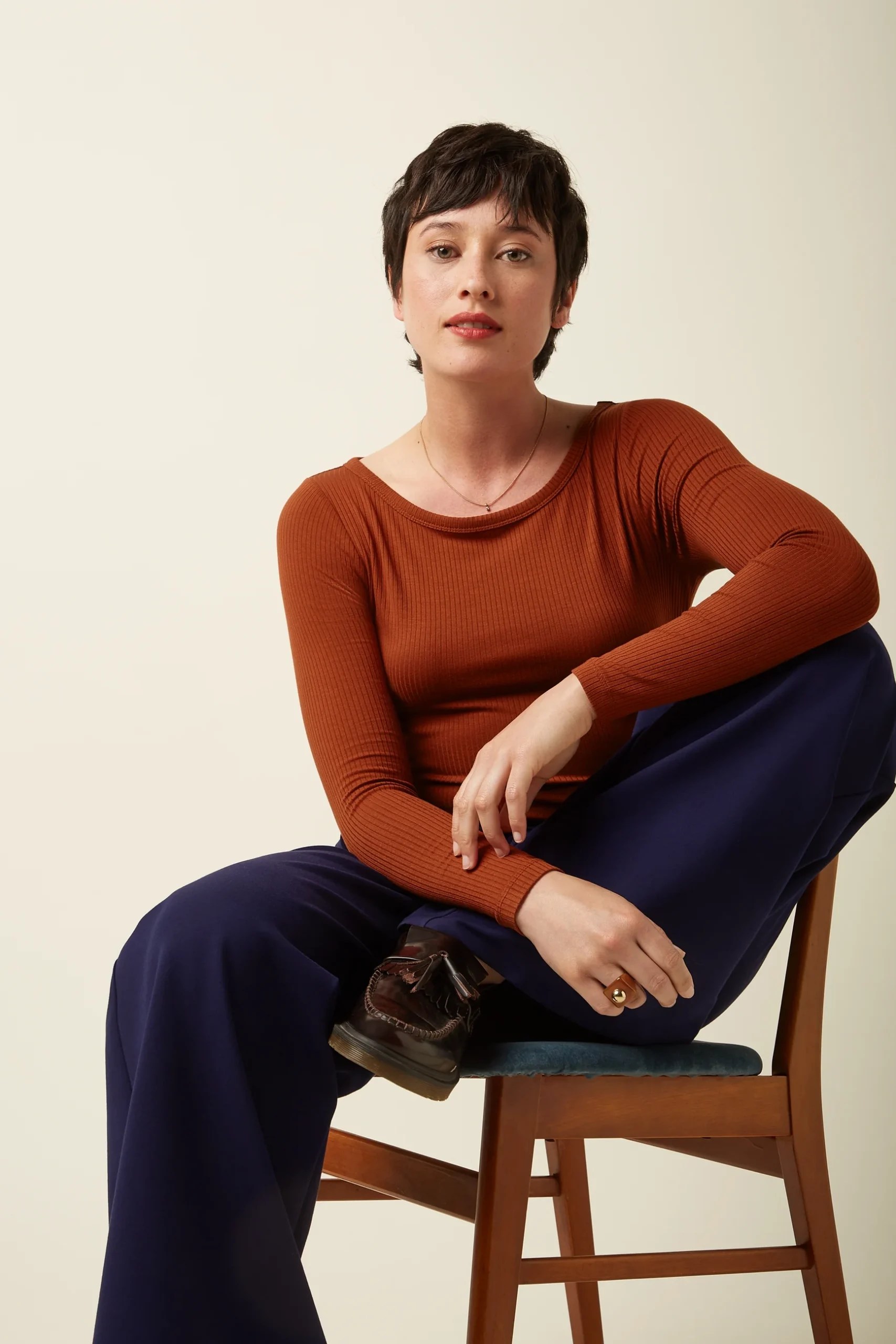 Top Lili Tee Uni Rib Braun