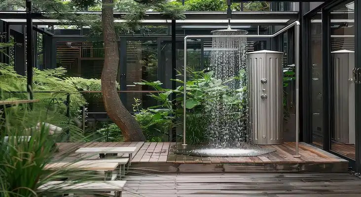 Desain Kamar Mandi Shower Konsep Alam