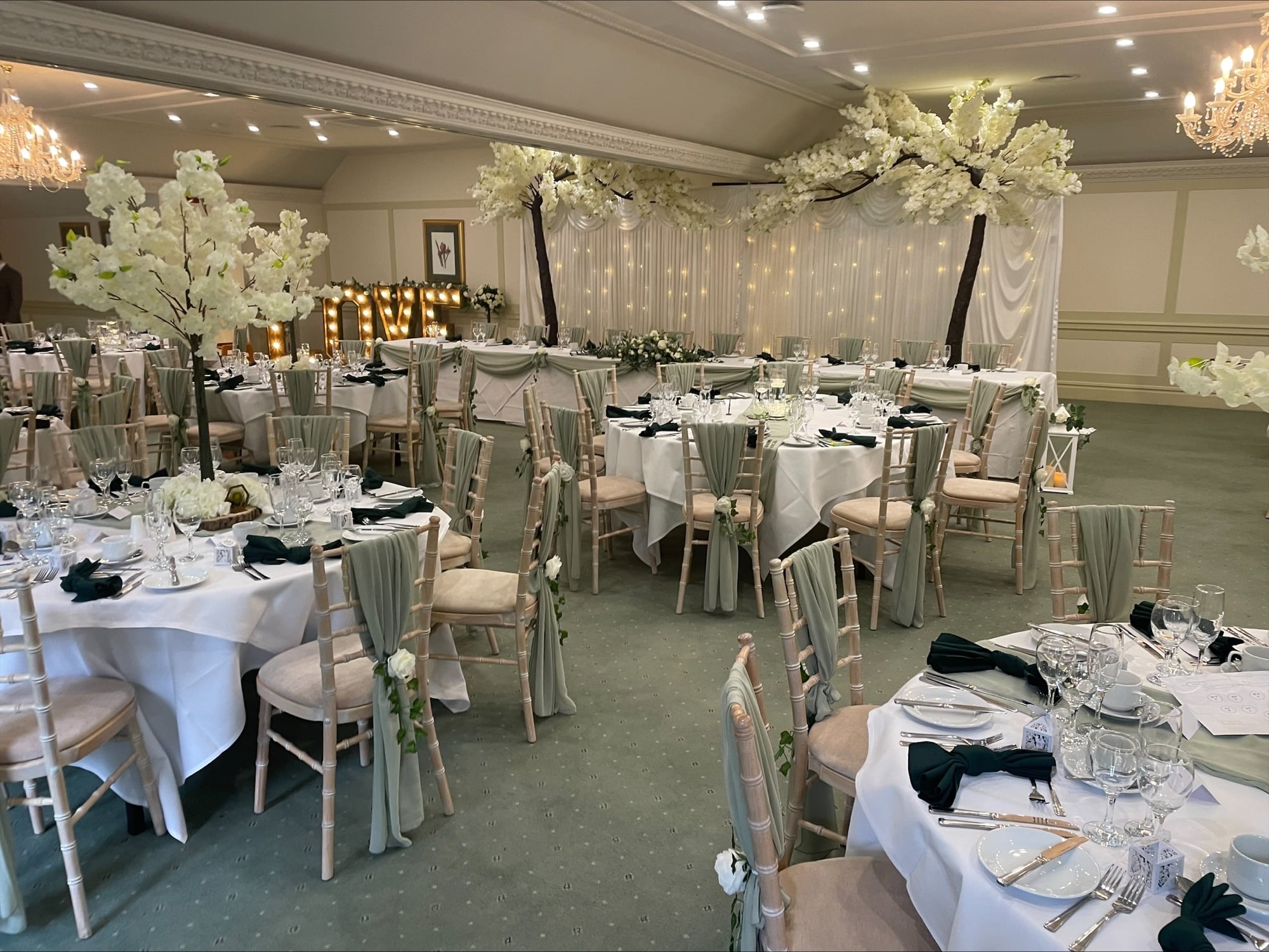 Wedding Reception Decor with Large Canopy Trees