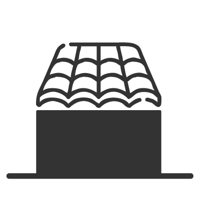 Symbol eines Hauses mit Ziegeldach – steht für den Bereich Dach.
