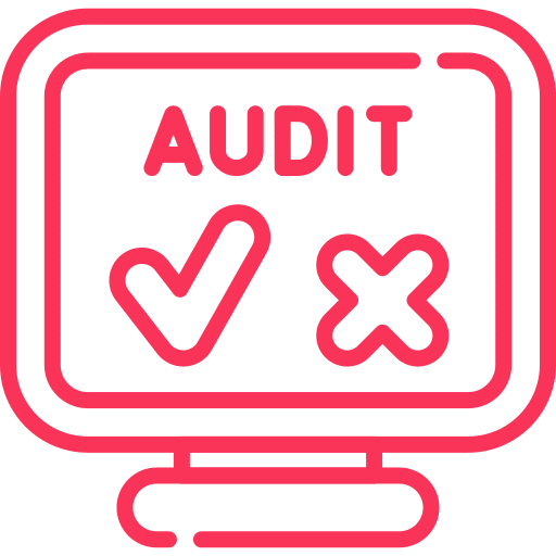 Website audit icon showing a check mark and an X on a computer screen
