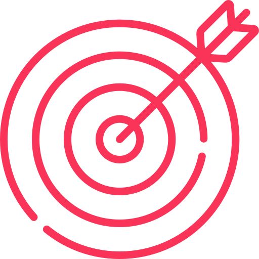 An arrow hitting the center of a bullseye icon which represents how we constantly work towards new goals