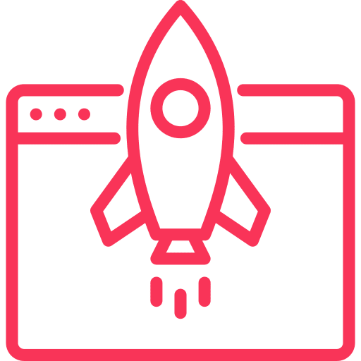 Rocket flying out of a web page icon representing our monthly e-commerce optimizations