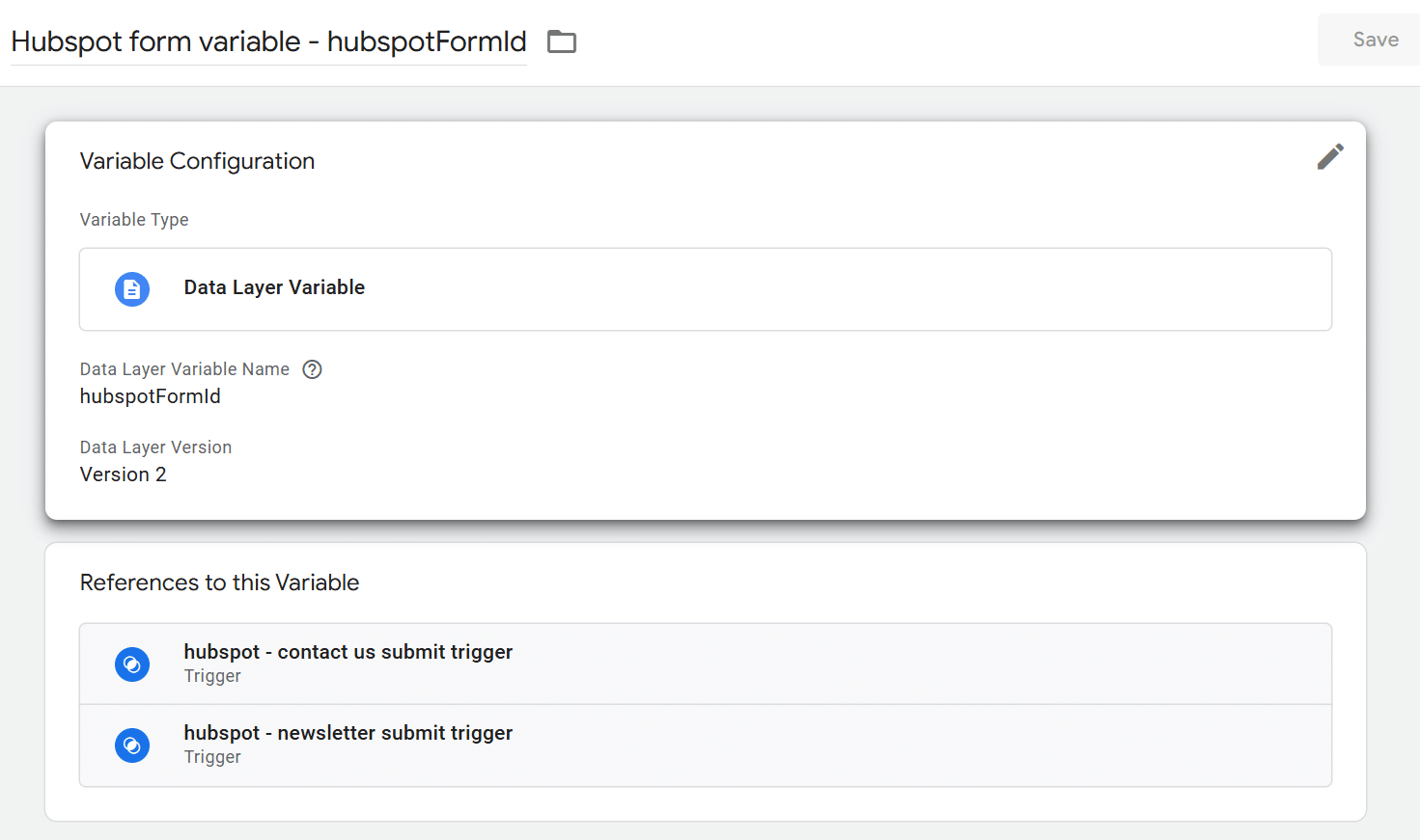 Hubspot data layer variable hubspotFormId