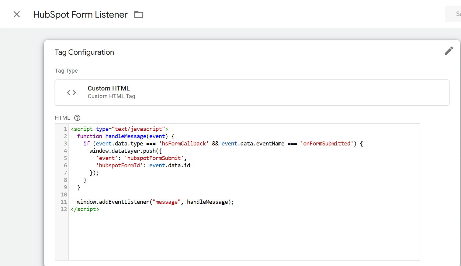 Hubspot form submissions listener custom HTML code