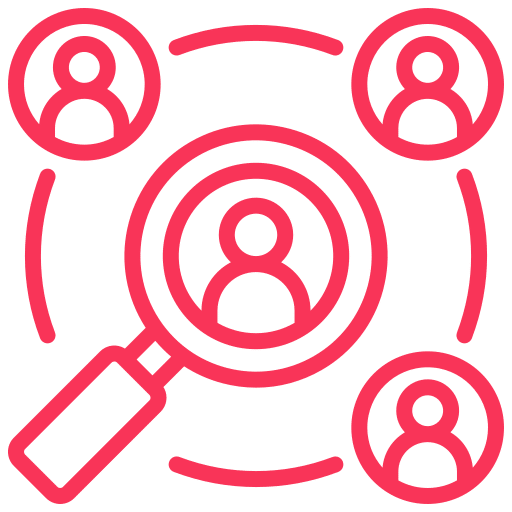 Lead Generation icon represented by a magnifying glass identifying potential prospects