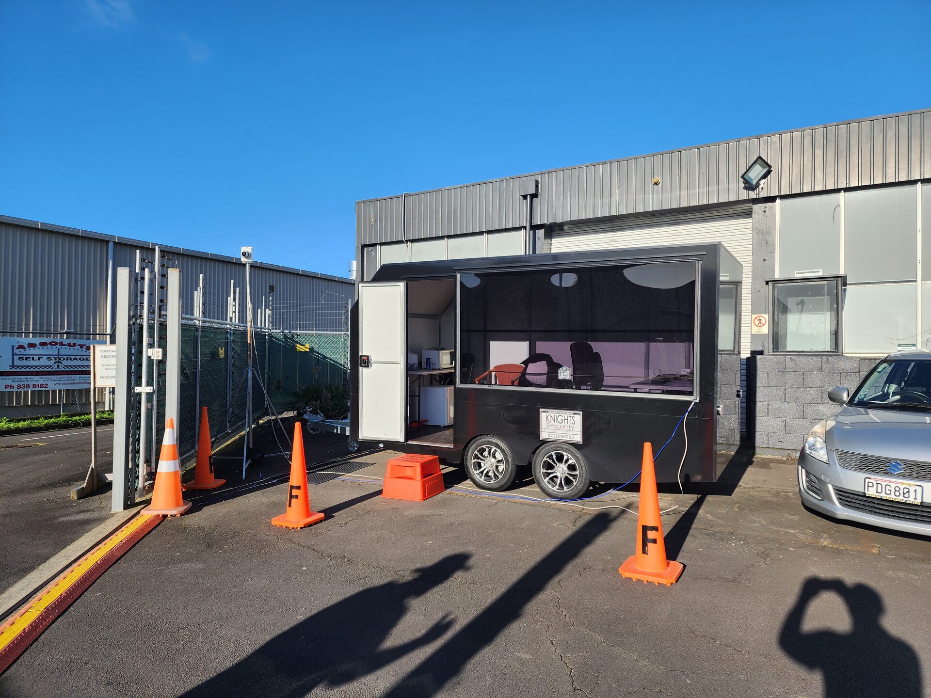 Secured perimeter gate and fencing at an Auckland film location
