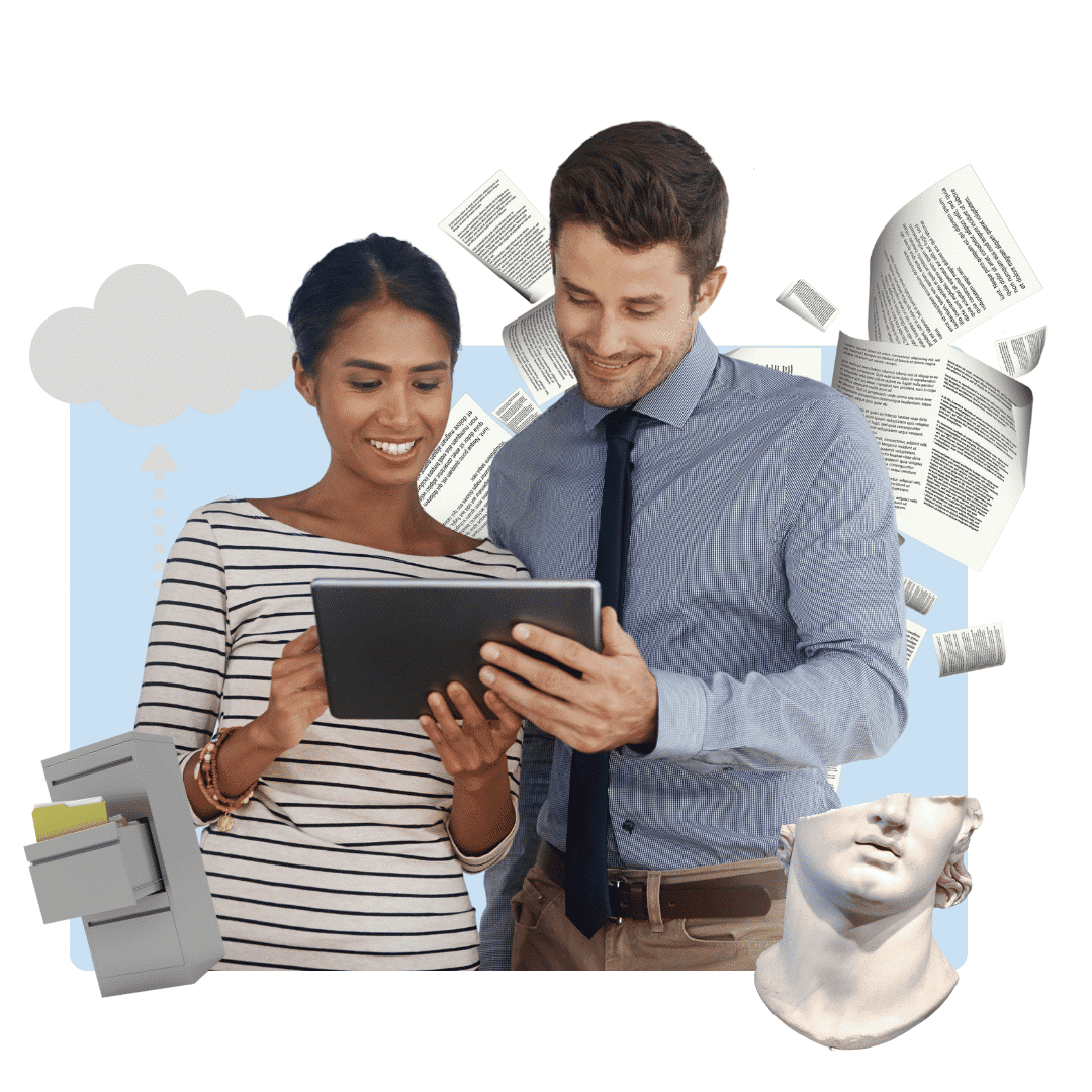 Librarin and a knowledge manager looking into the ipad