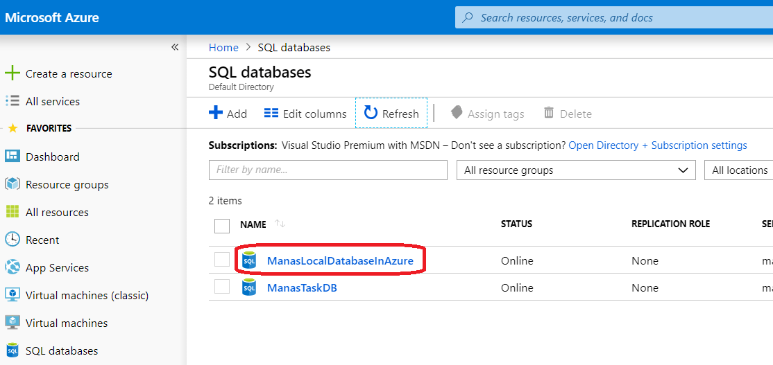  Azure - After Imported The Local DB
