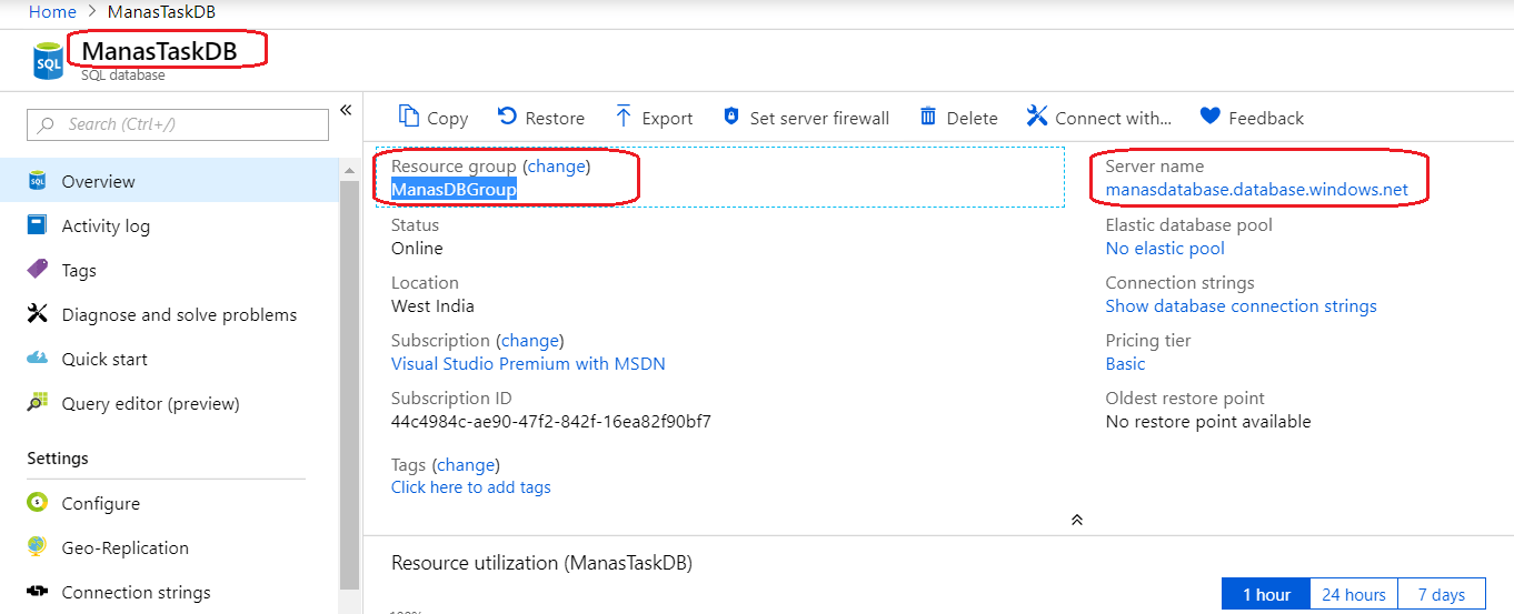 Get Azure SQL Database Serve Name