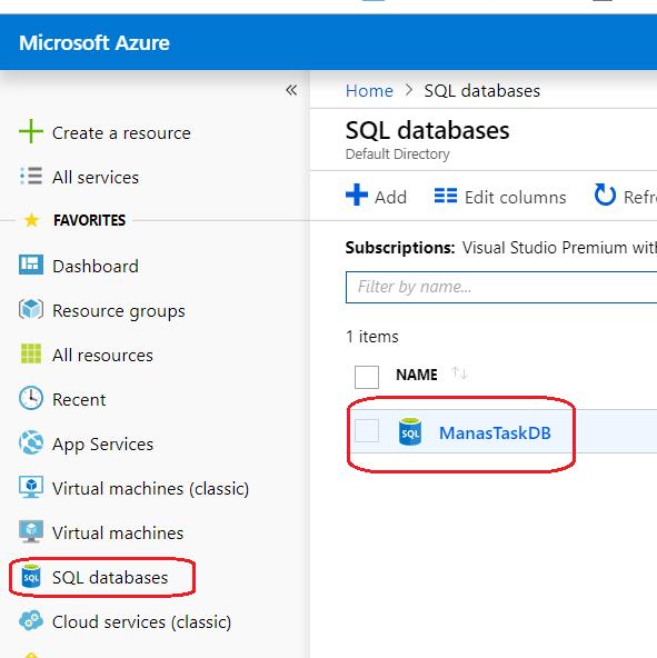  Azure - Azure Database Server before exporting the local database
