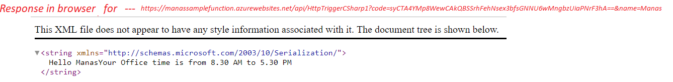 Azure – Response of the Azure function