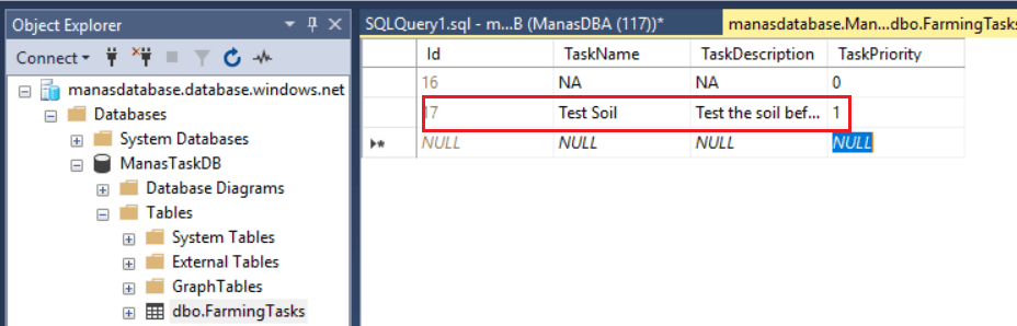 Azure - Data table after run the table with correct value