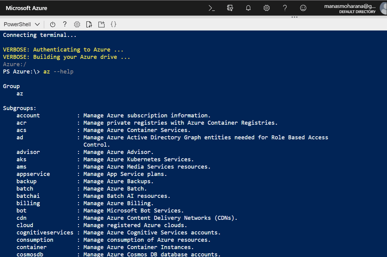 List of Azure Commands