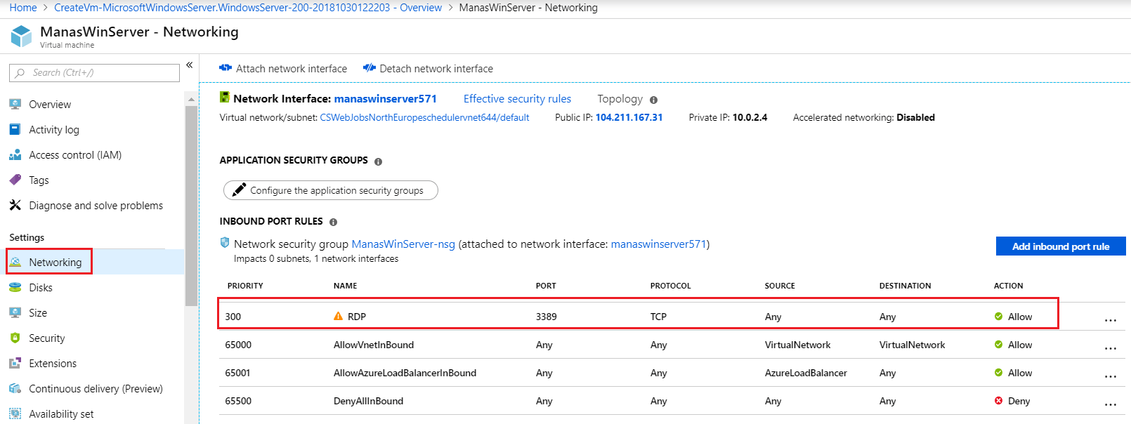  Enabled RDP connection
