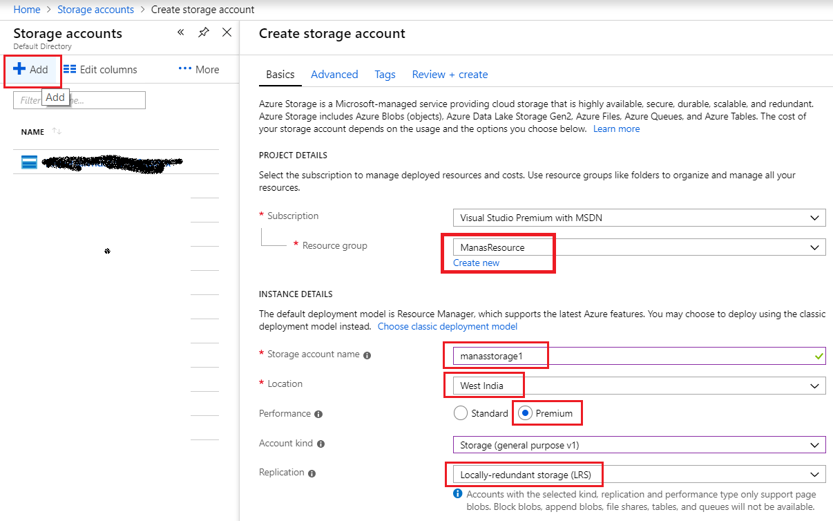 create new storage account 1
