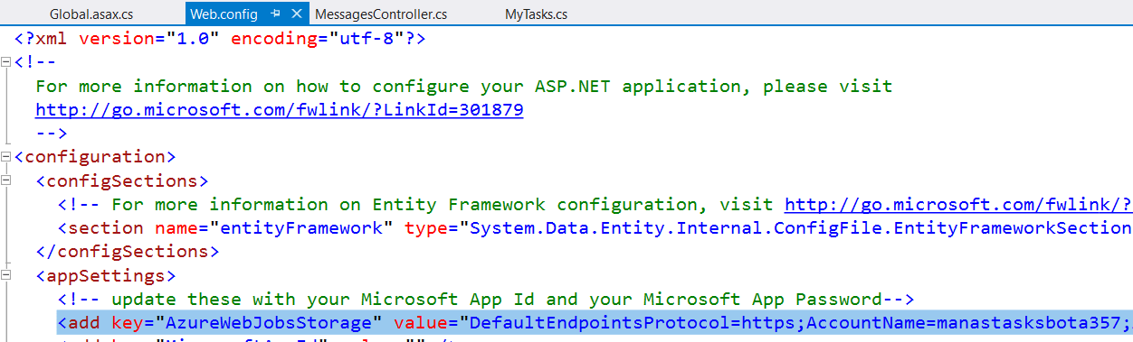 Figure 7: Azure – Application Settings value used in VS