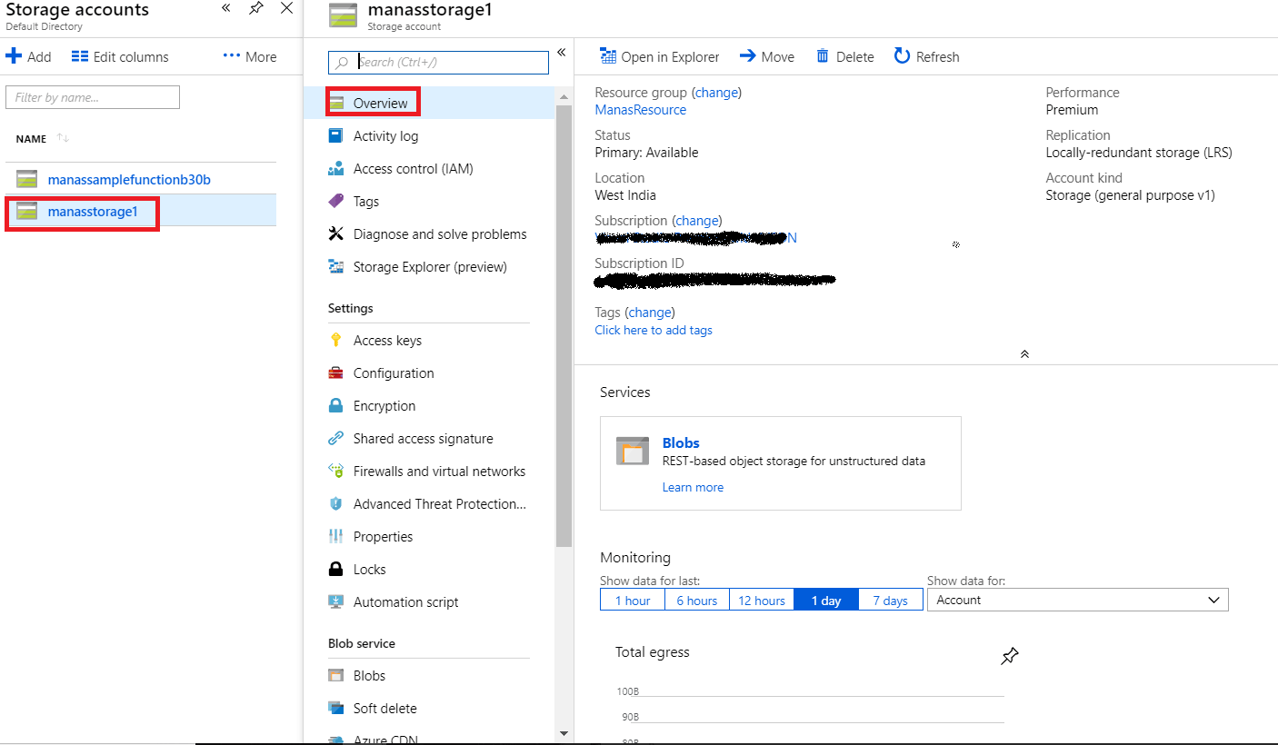 New storage account overview