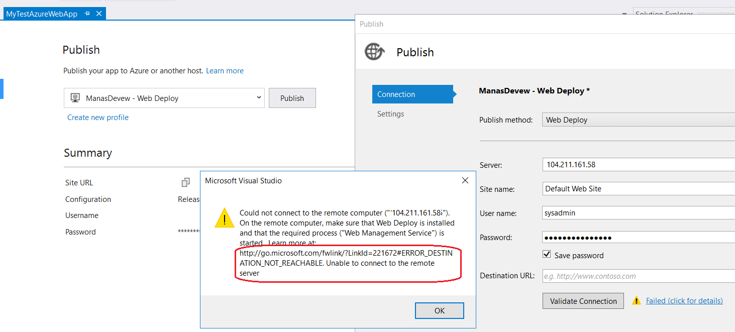 Issue with Validate onnection