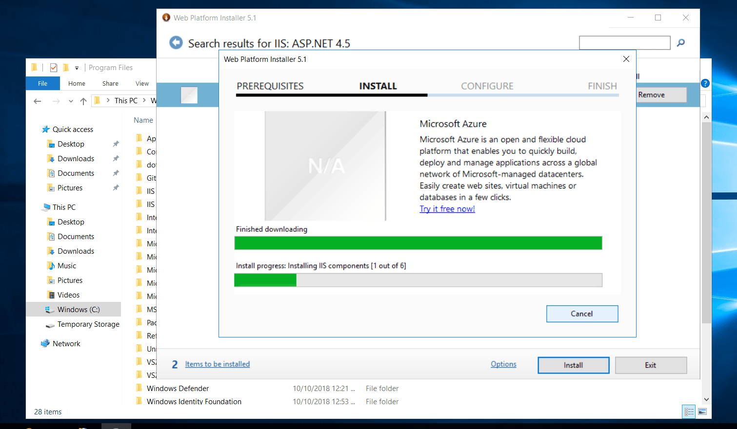 Installing Required features