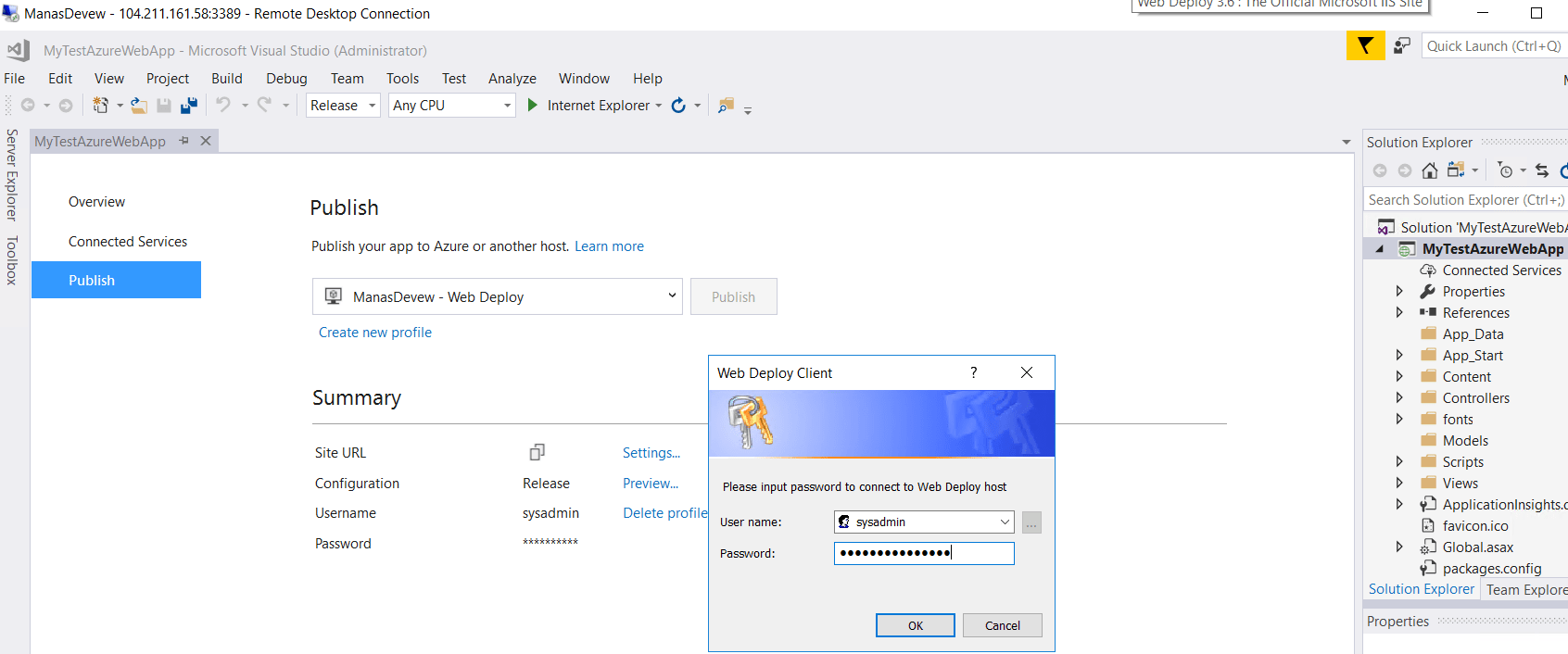 Publishing Web App using Web Deploy