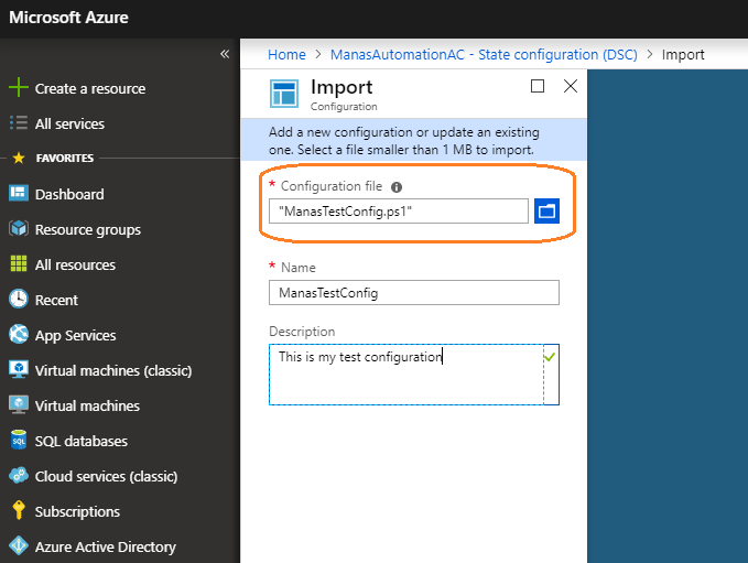 Importing Azure DSC Configurationunt