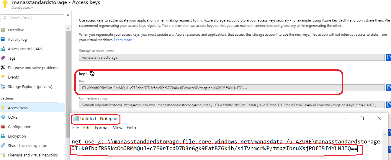 Access key of storage account