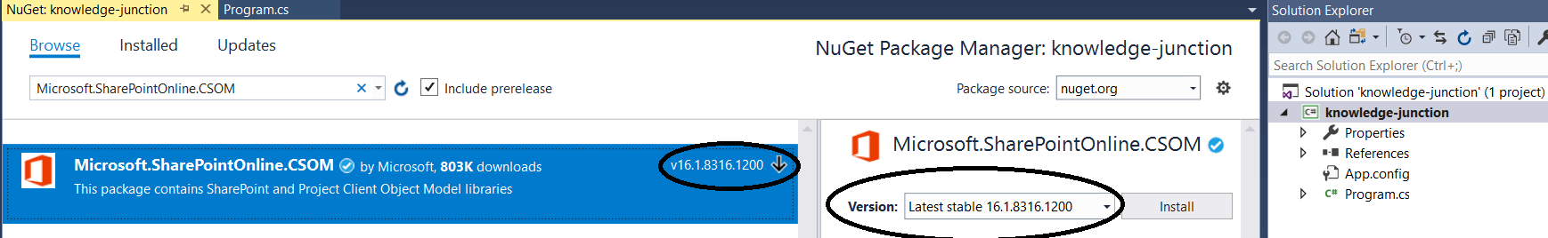 Fig 1 : Office 365 - SharePoint Online / Project Online : New version of CSOM package