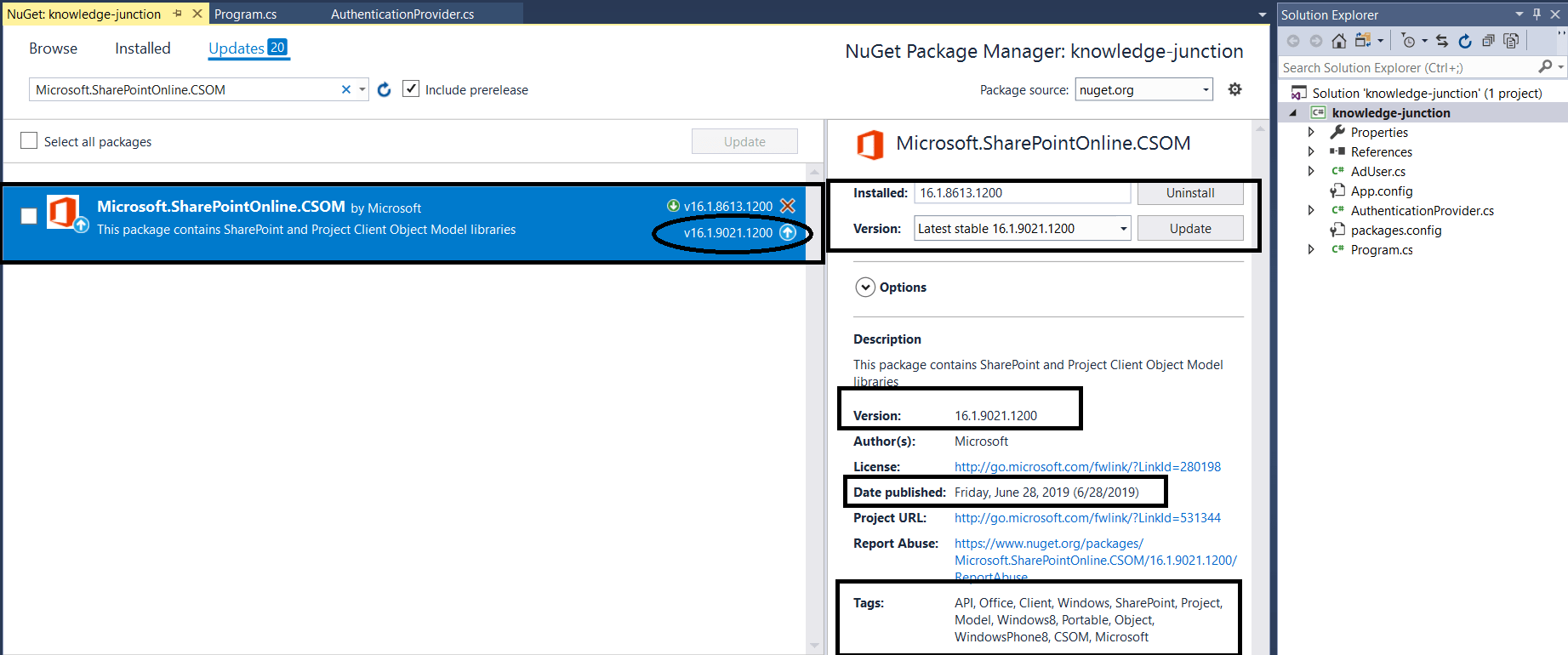 Office 365 – SharePoint Online / Project Online : Latest CSOM details in NuGet