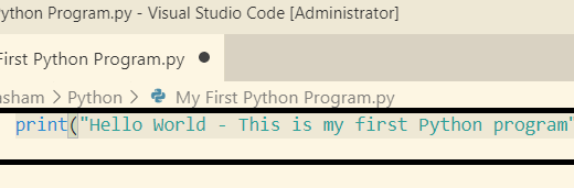 Python - First python program in Visual Studio Code using print()
